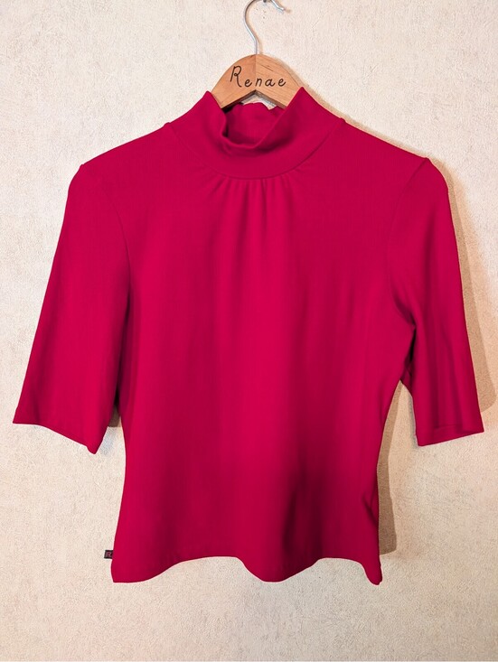 Ralph Lauren Sweaters - RALPH LAUREN red ribbed short sleeve mock neck sweater sz M